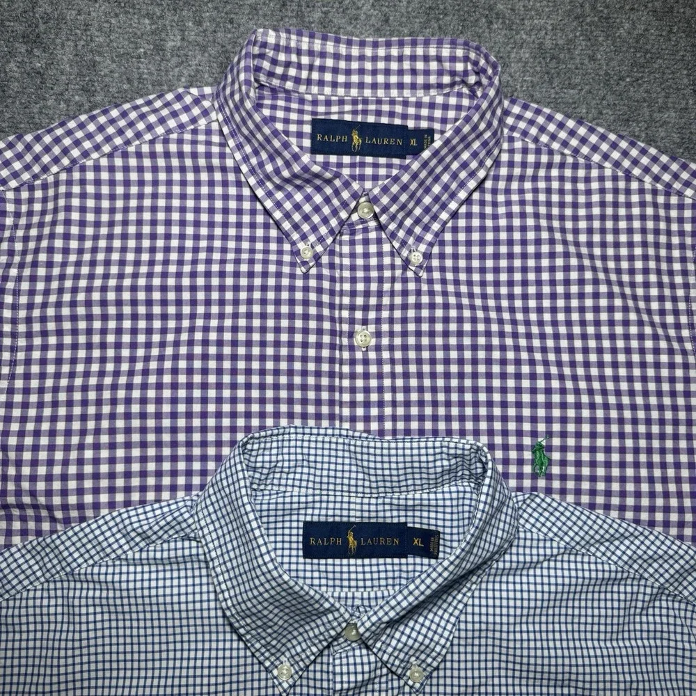 Polo Ralph Lauren Button Down Shirt Plaid Checkered Men XL Long Sleeve Lot of 2